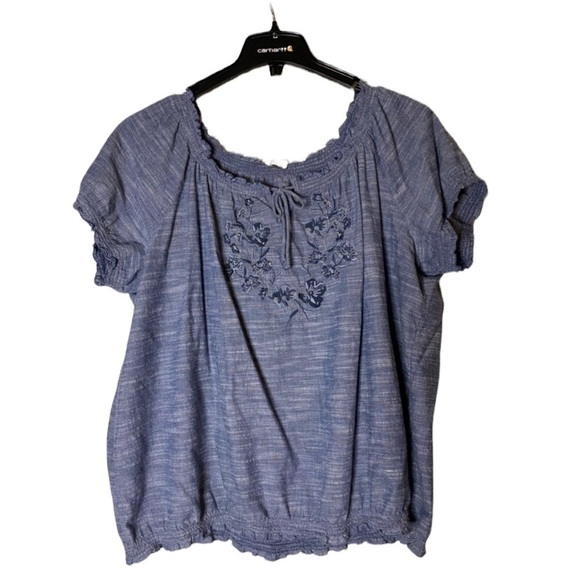 Blue Peasant Top Size 3X Plus Size - Picture 1 of 6